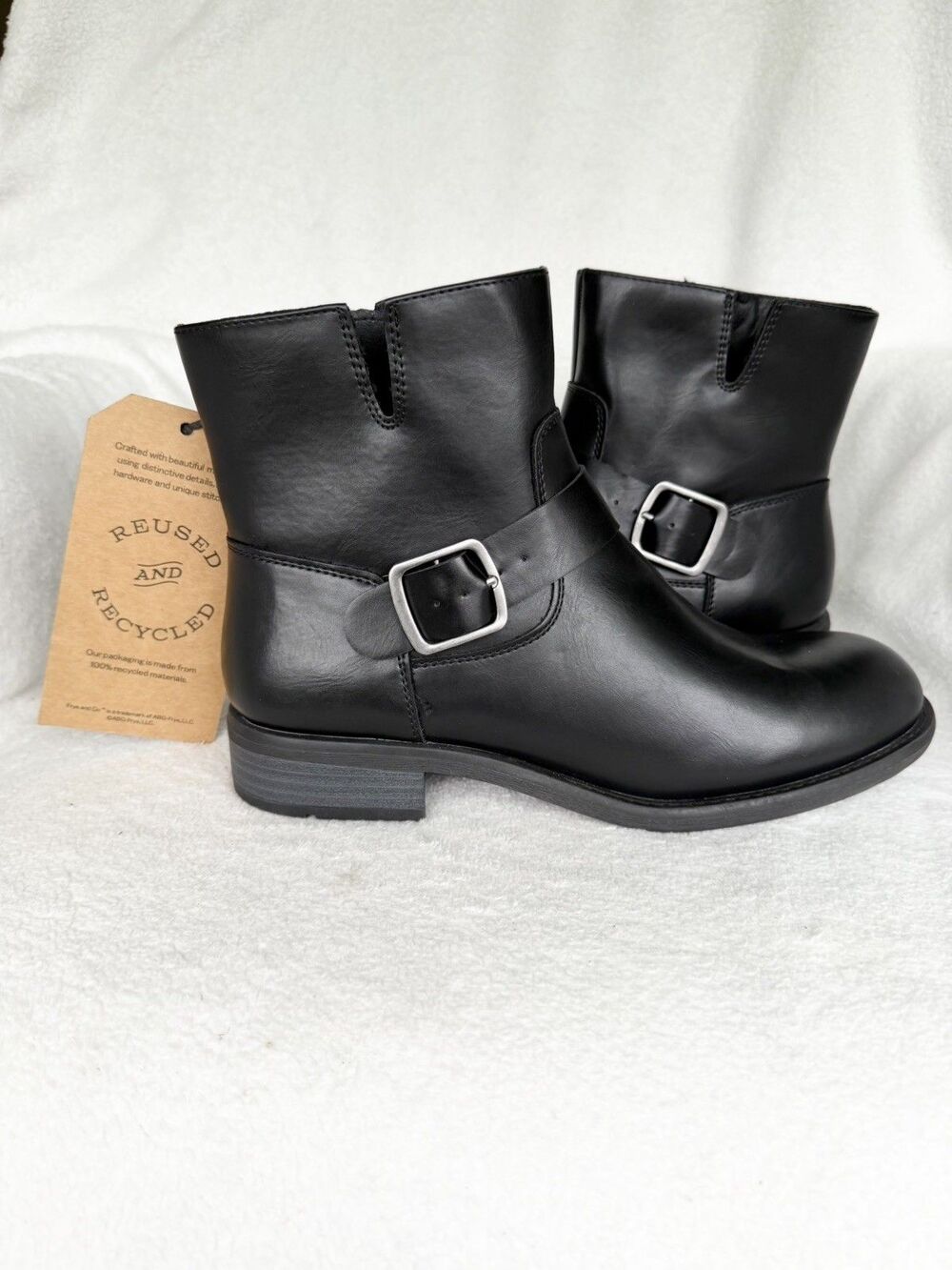 Frye and Co. Black Moto Stacked Heel Faux Leather Boots Women’s Size 9M